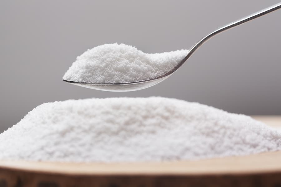 Colher cheia de adoçante (pó branco)